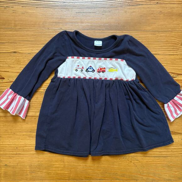 Boutique blue long sleeve ruffle first responders vehicle toddler shirt SIZE 3T - Picture 1 of 5